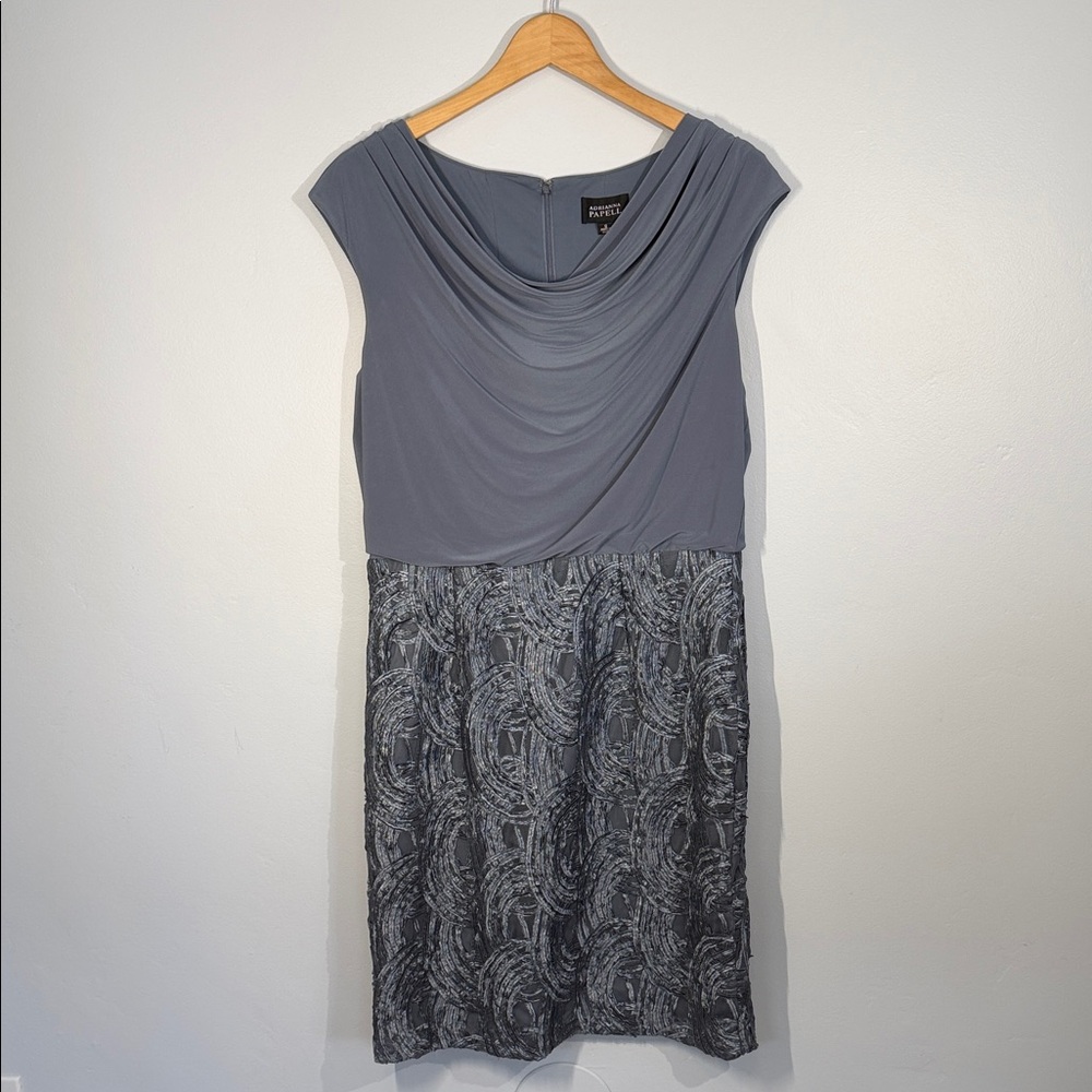 Adrianna Papell Smokey Blue Grey Lace Dress